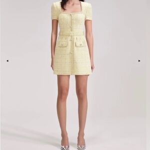 SELF PORTRAIT Mini Tweed Yellow Dress